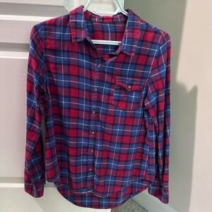 Red and blue plaid button down